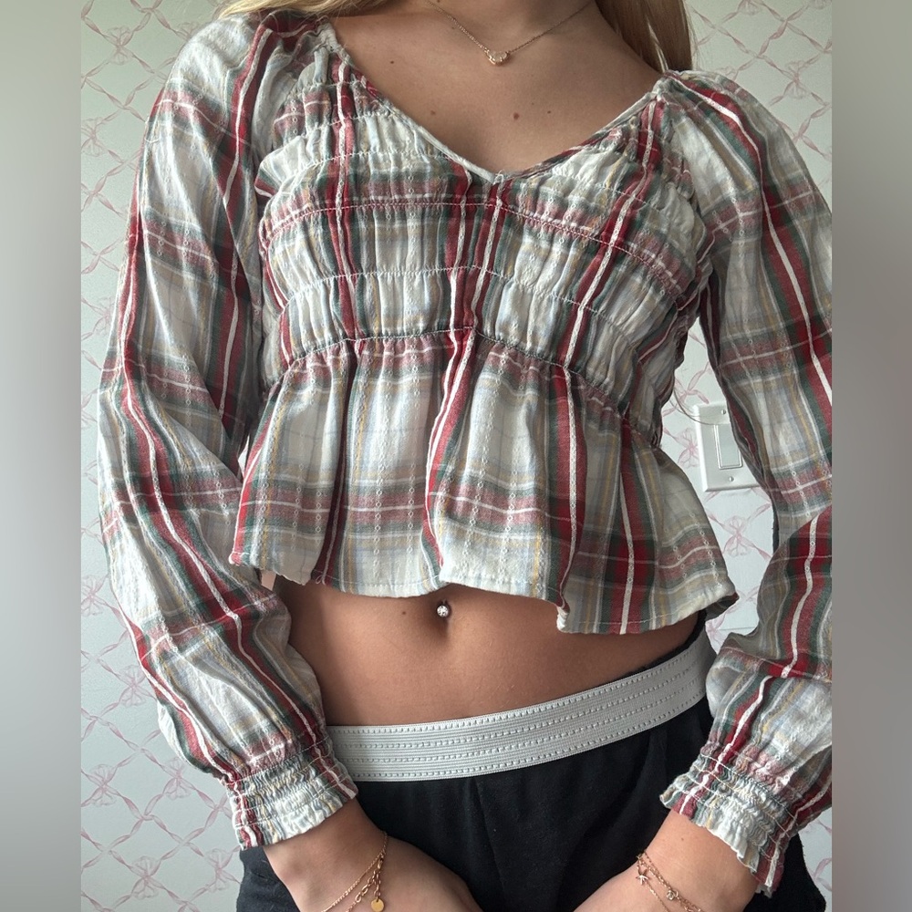 Plaid Smocked Women's Top